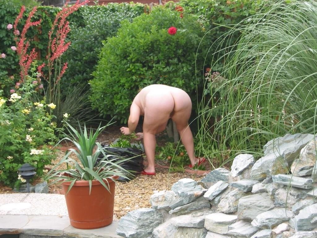 My wife doing yard work 