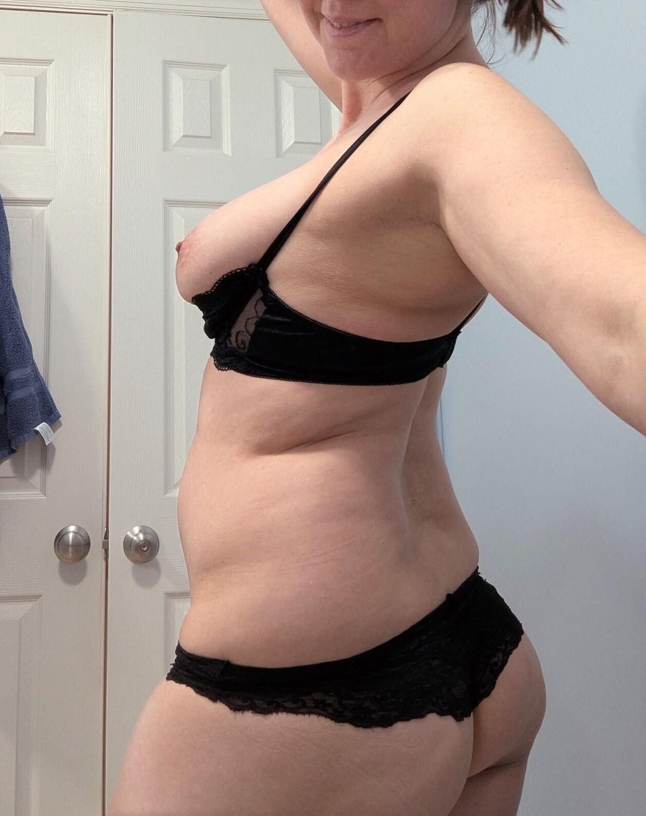 Wife in black lingerie. Please comment