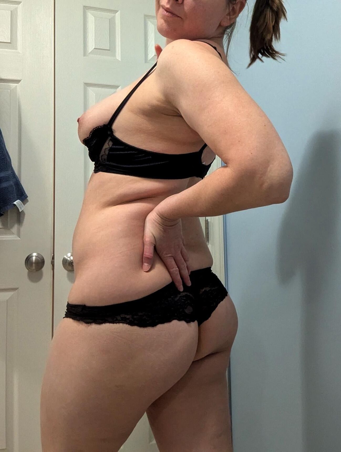 Wife in black lingerie. Please comment