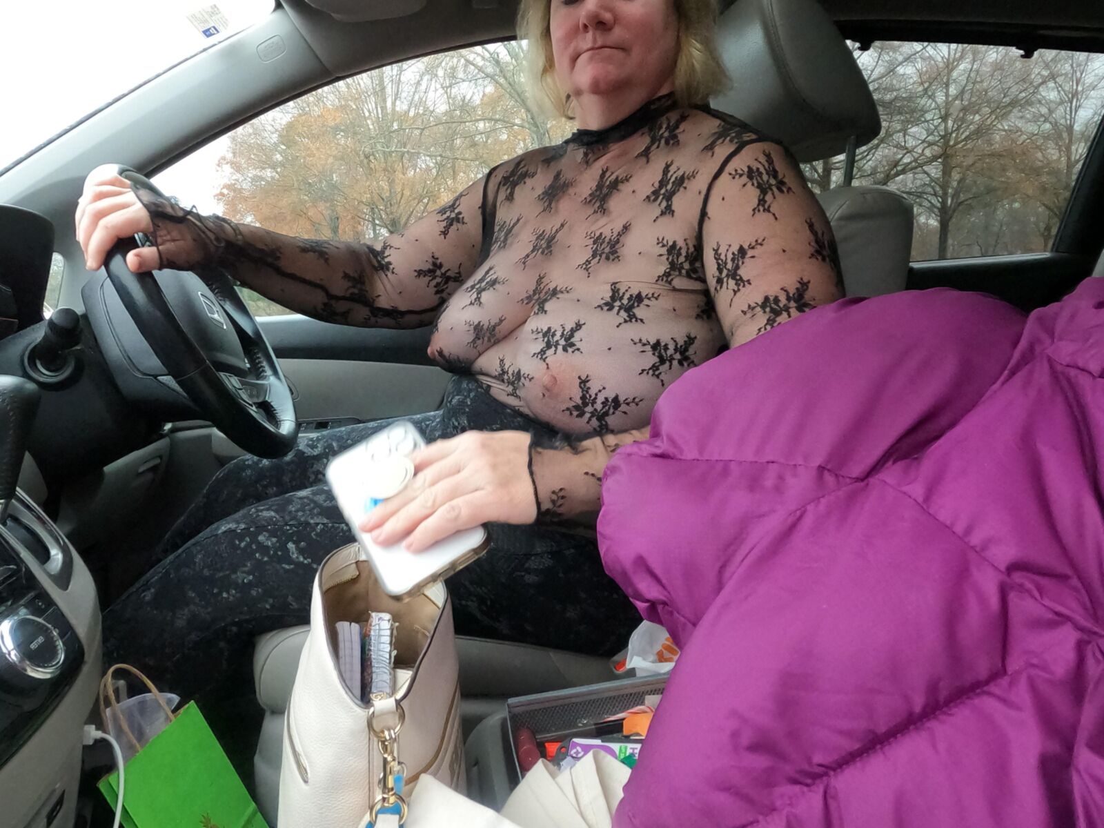 My Sexy MILF Girlfriend See Through Shirt in Public