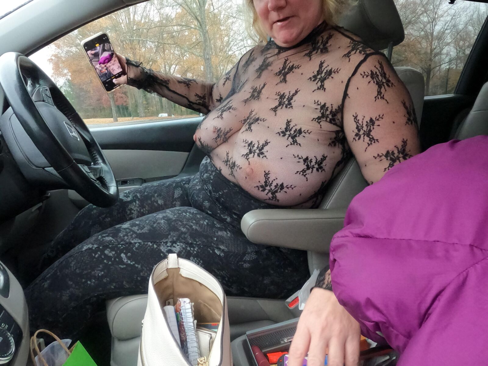 My Sexy MILF Girlfriend See Through Shirt in Public