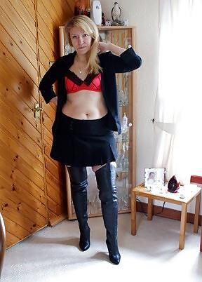 Mature blonde wife thigh boots