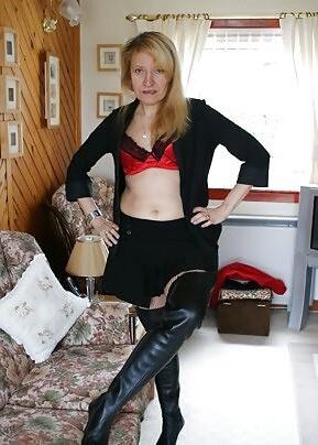 Mature blonde wife thigh boots