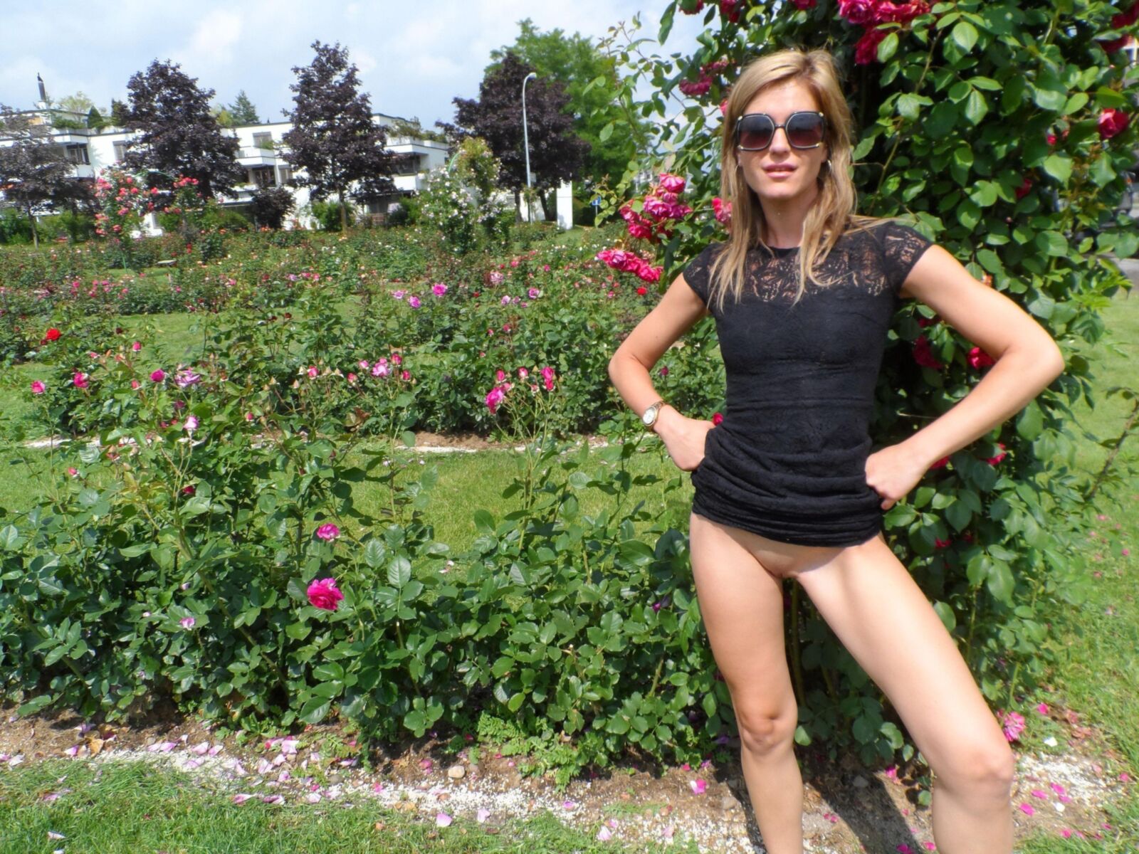 Women Standing Commando Wearing Sunglasses