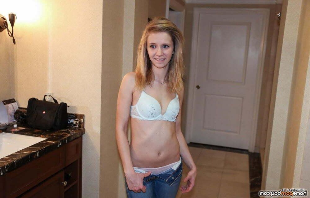 AMA Skinny Tiny Blonde in Blue Bra