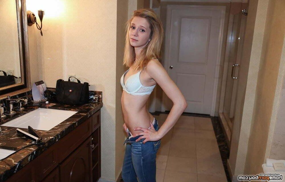 AMA Skinny Tiny Blonde in Blue Bra