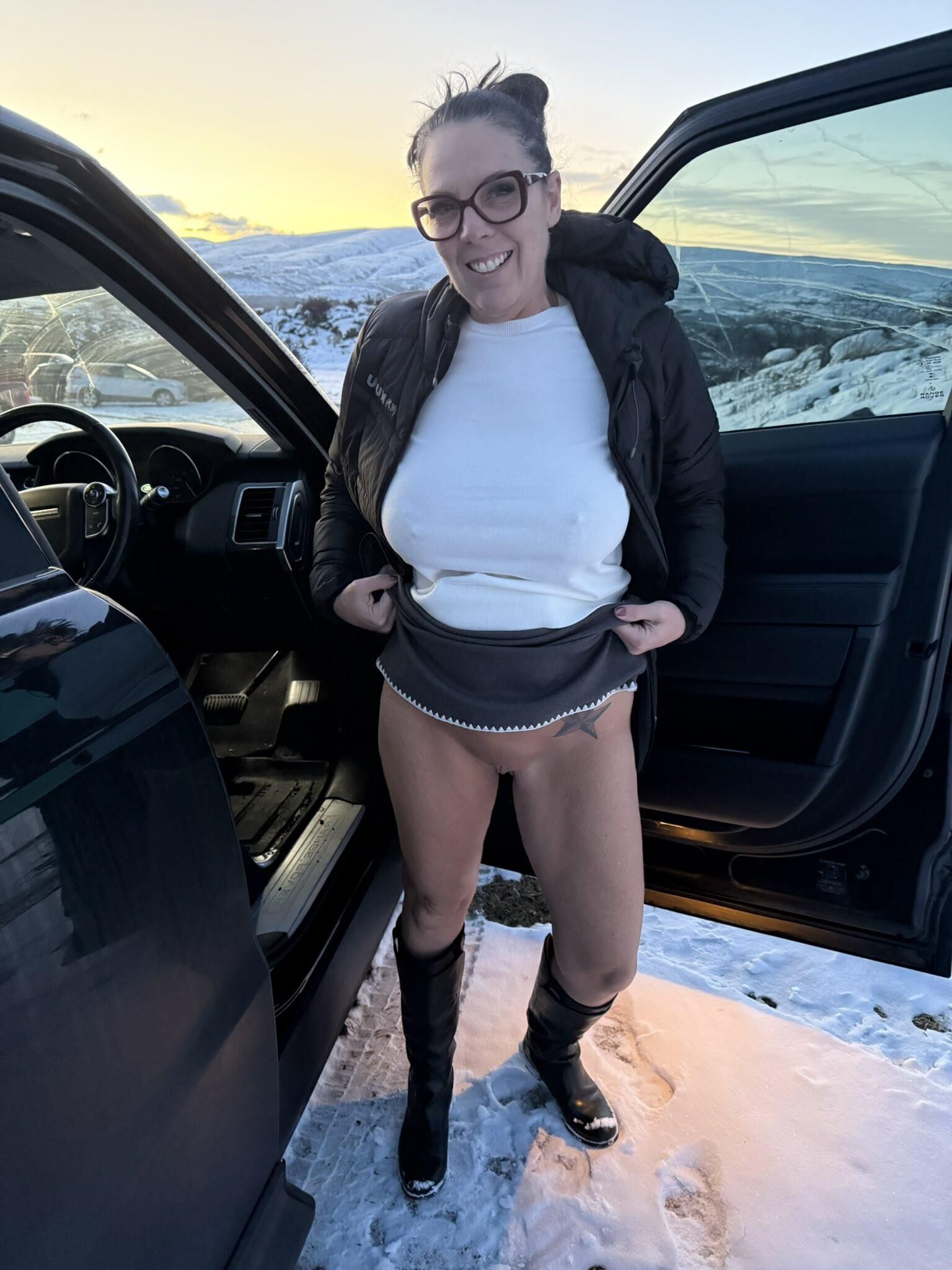 Women Standing Naked Commando Wearing Boots