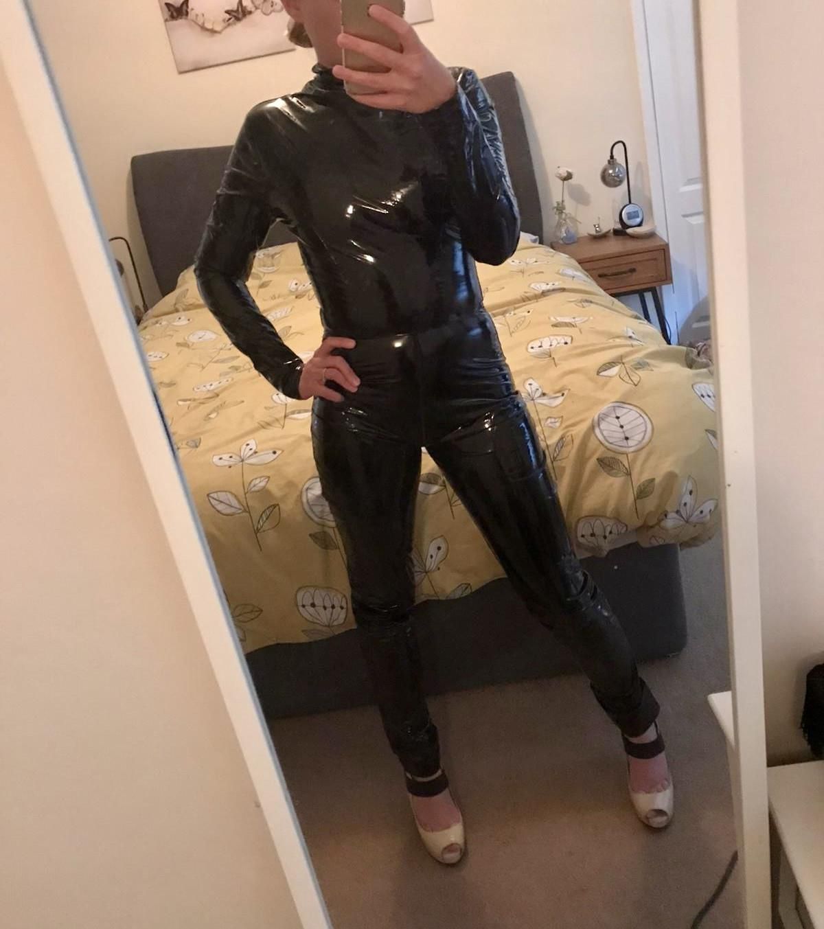 UK wife dressed to impress in shiny and lingerie