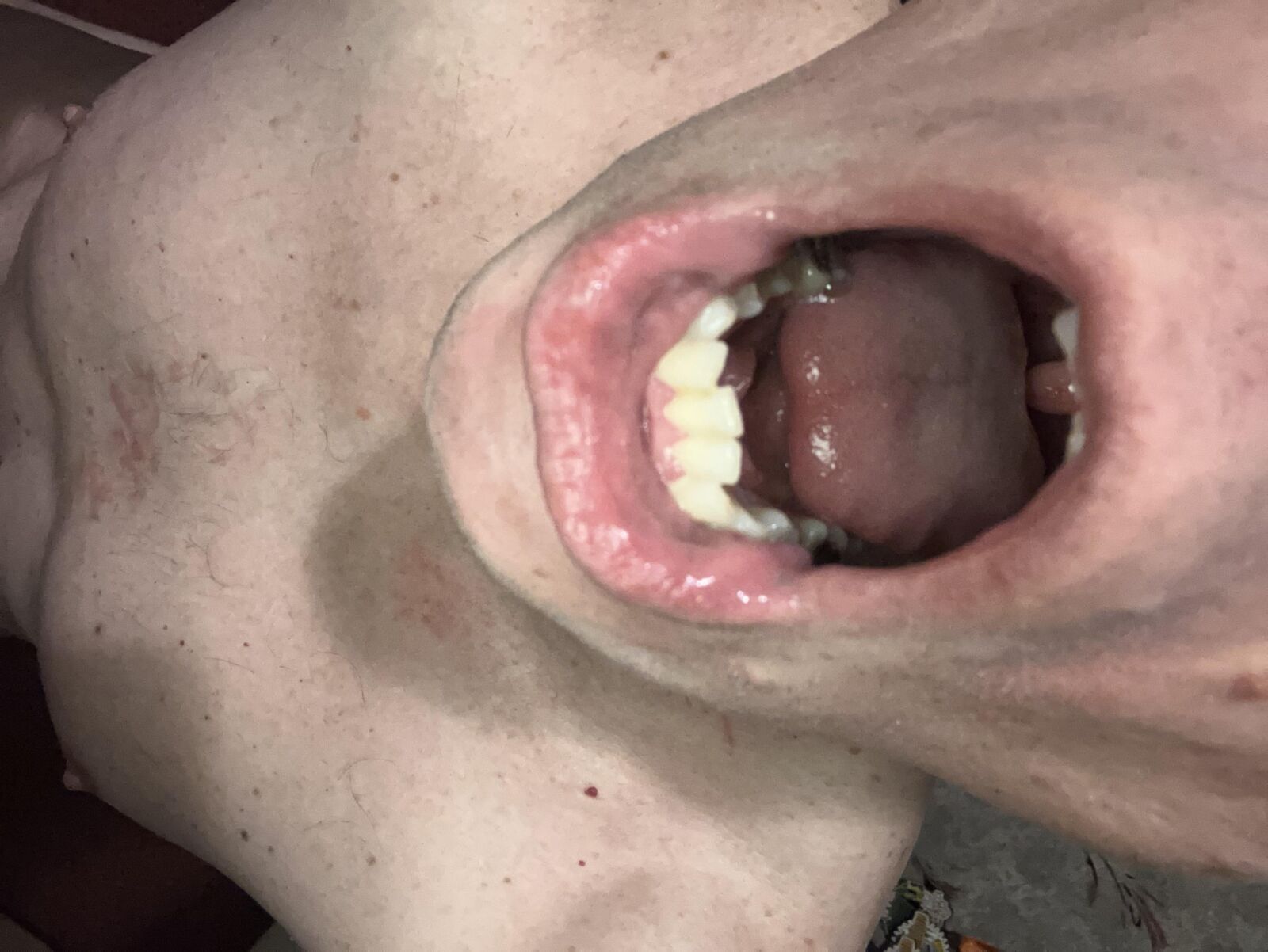 Mouth open tongue out naked posing 