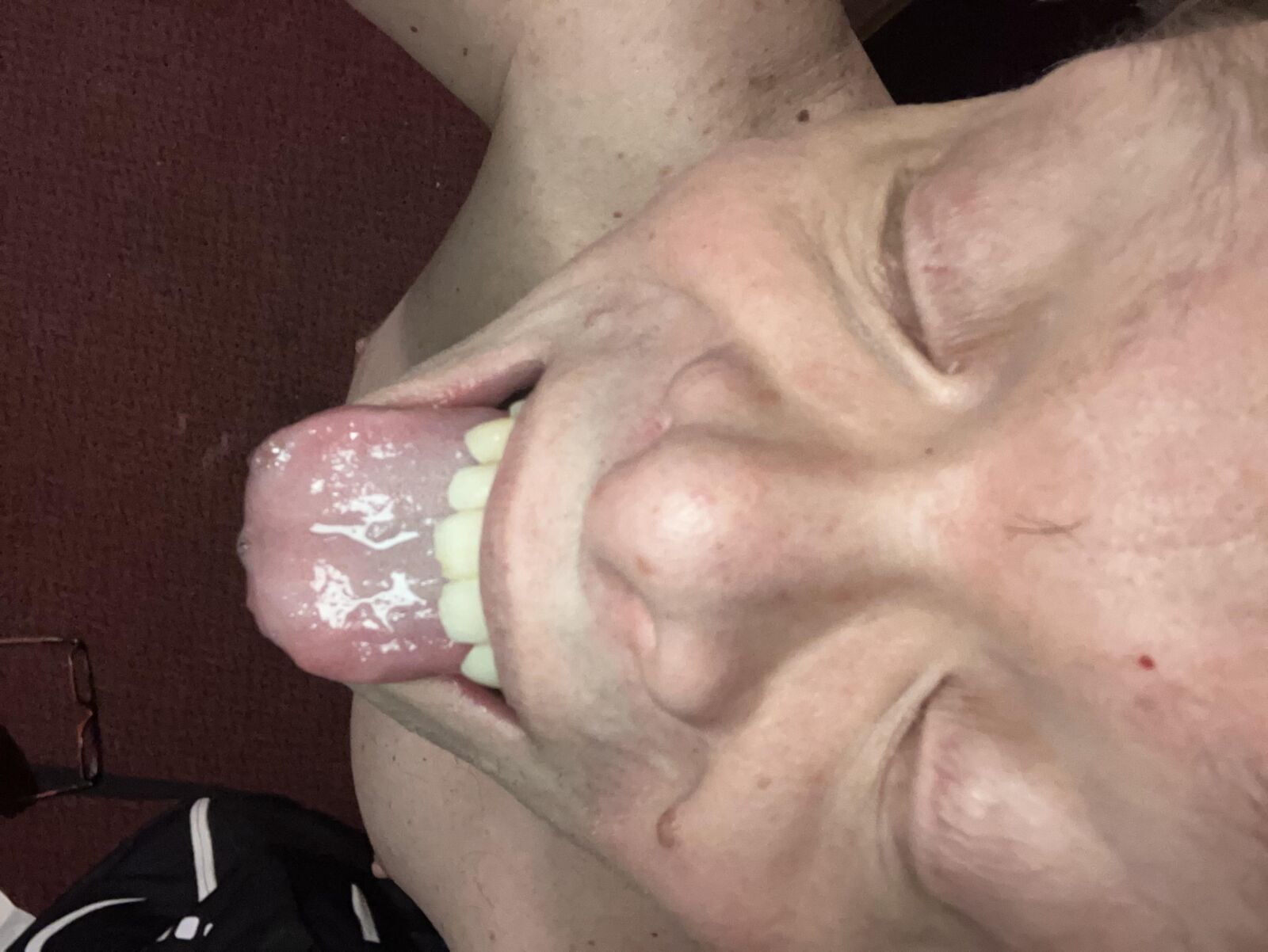 Mouth open tongue out naked posing 