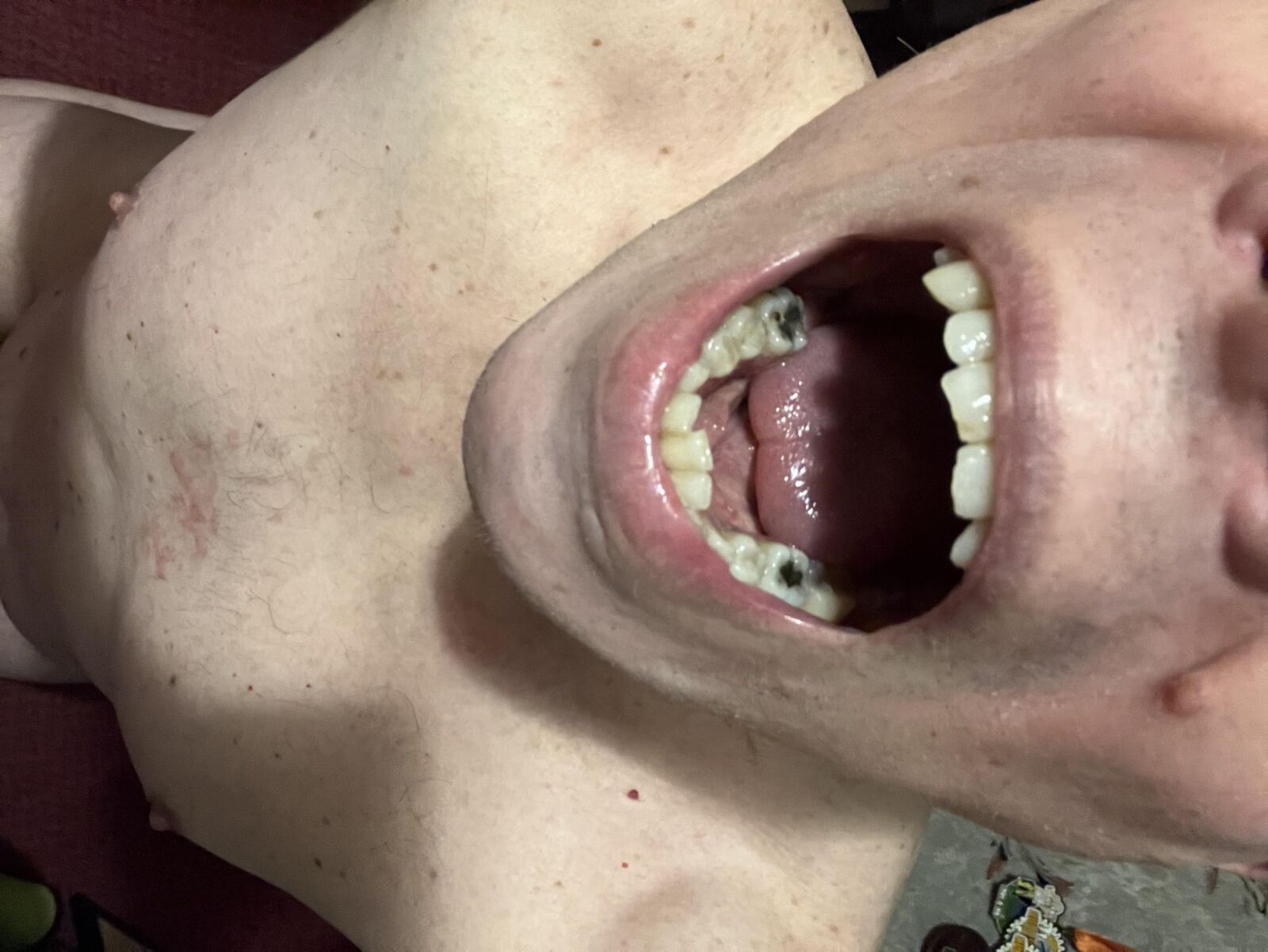 Mouth open tongue out naked posing 