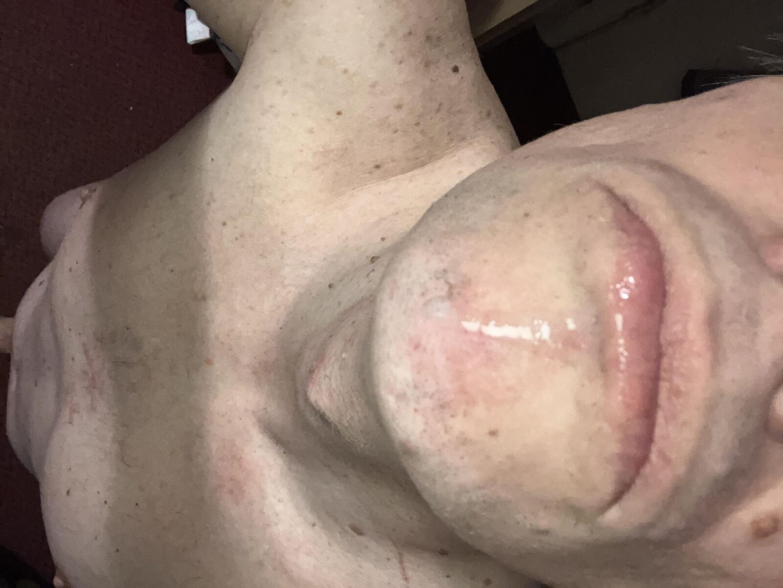 Mouth open tongue out naked posing 