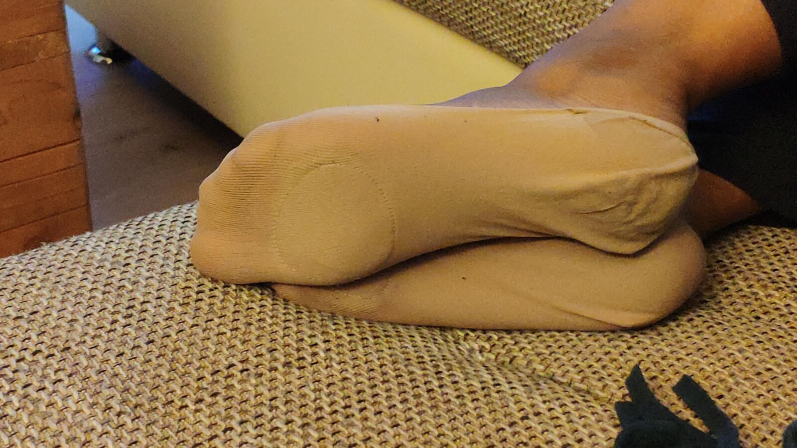 Short nylon socks, feet candids, slut wife