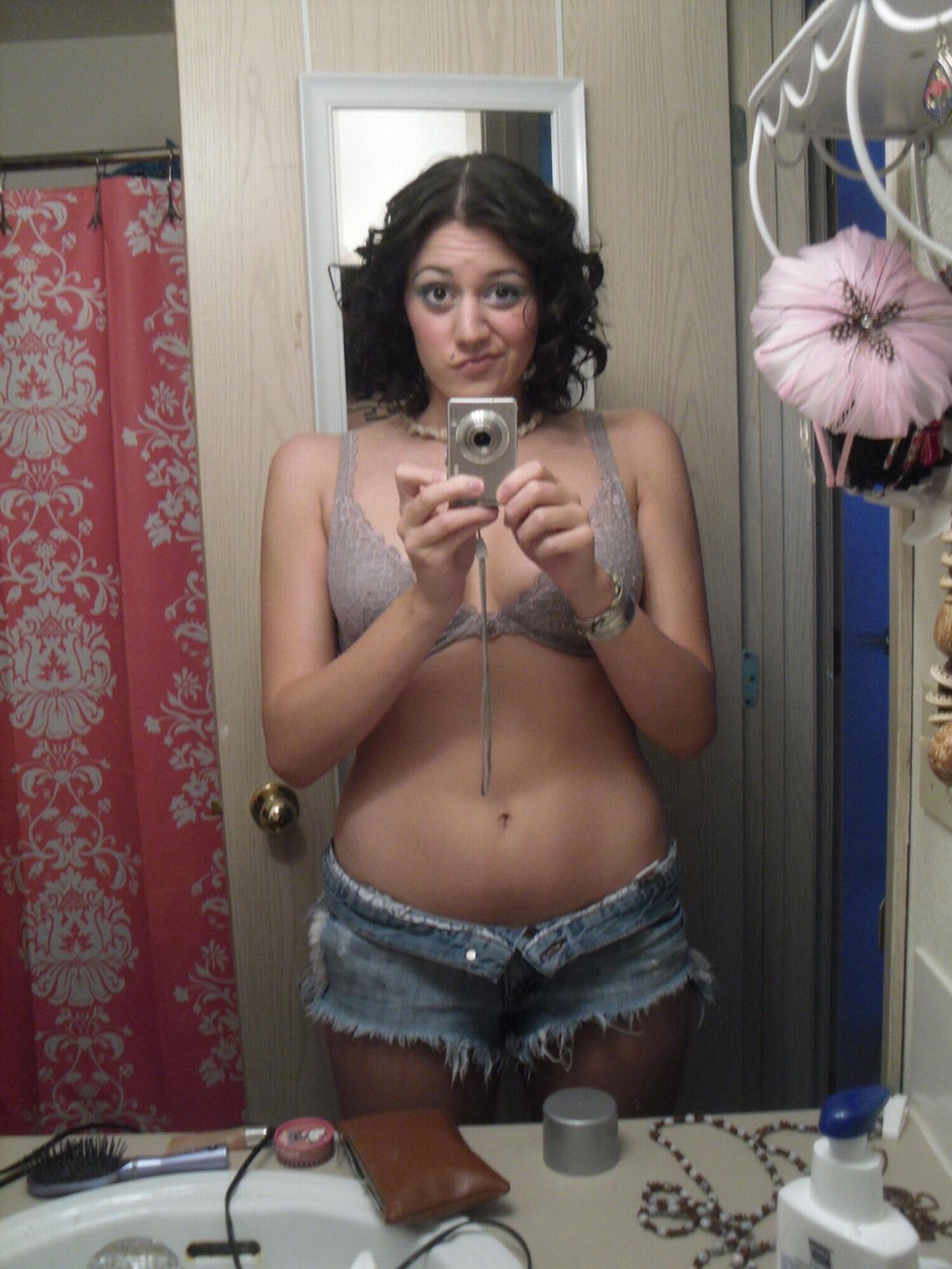 Slightly chubby alt teen showing off