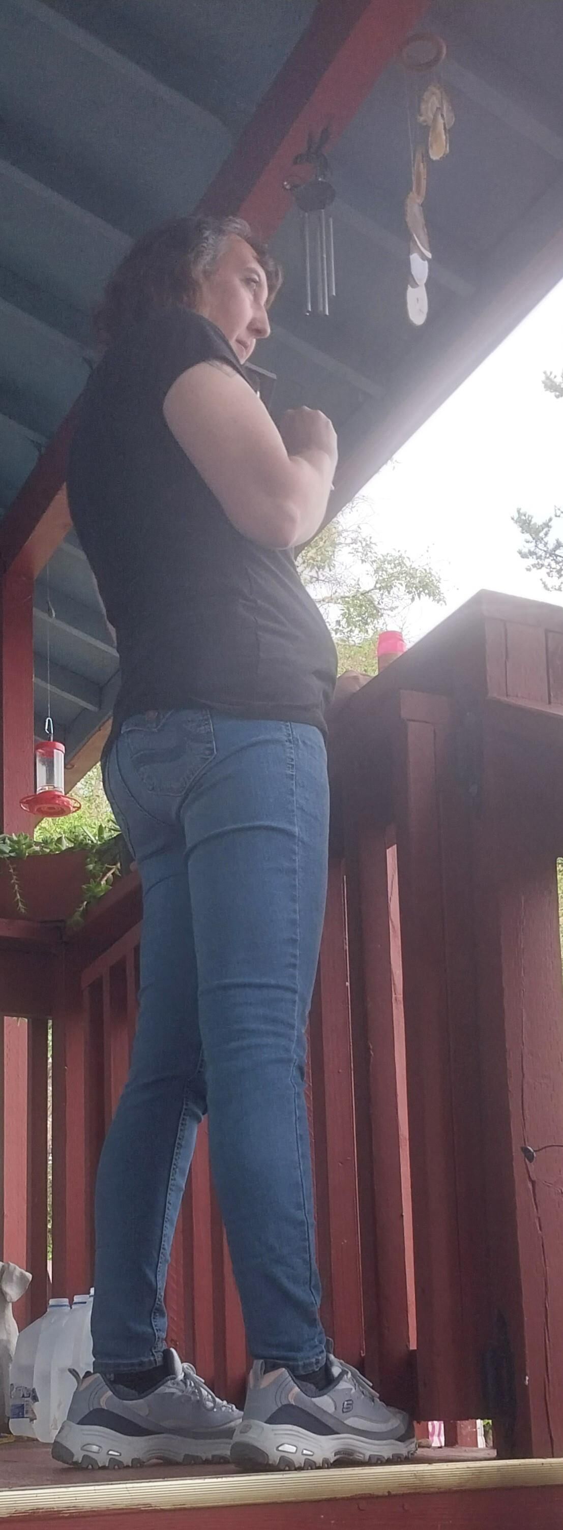 One hot lil ass in tight jeans Damn my wifes got it goin on.