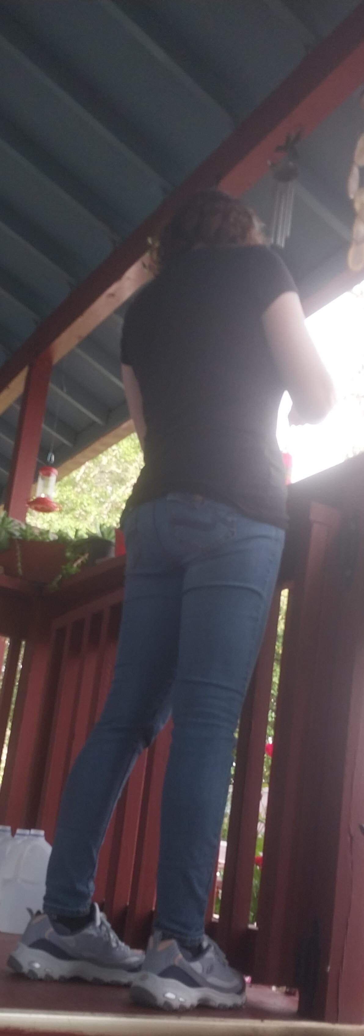 One hot lil ass in tight jeans Damn my wifes got it goin on.