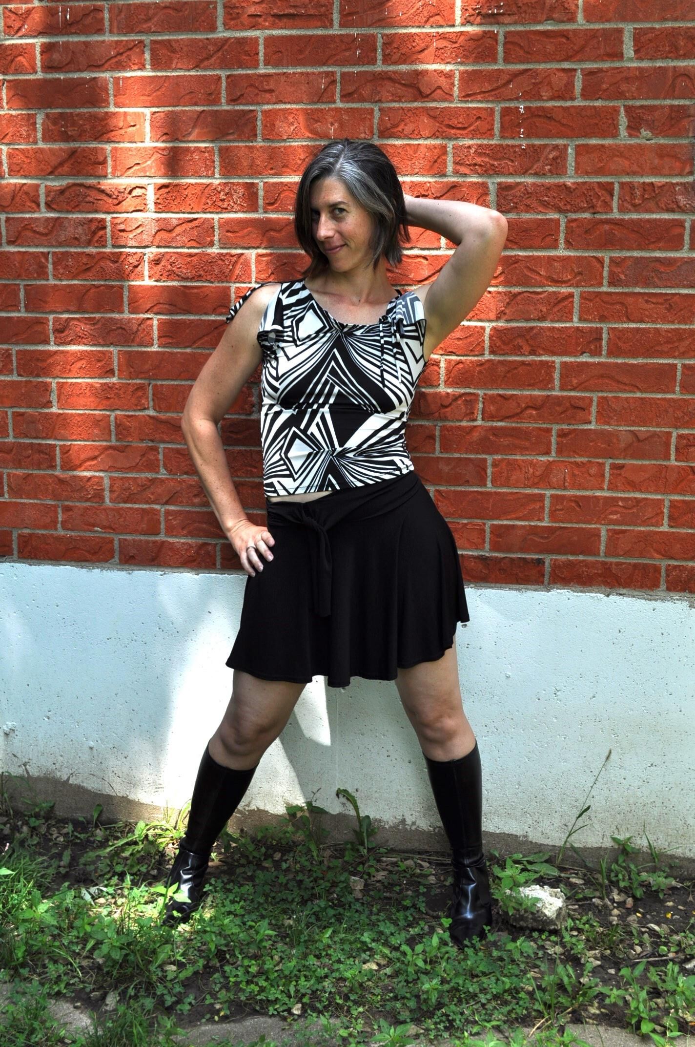 outside pantie mouth boots and skirt