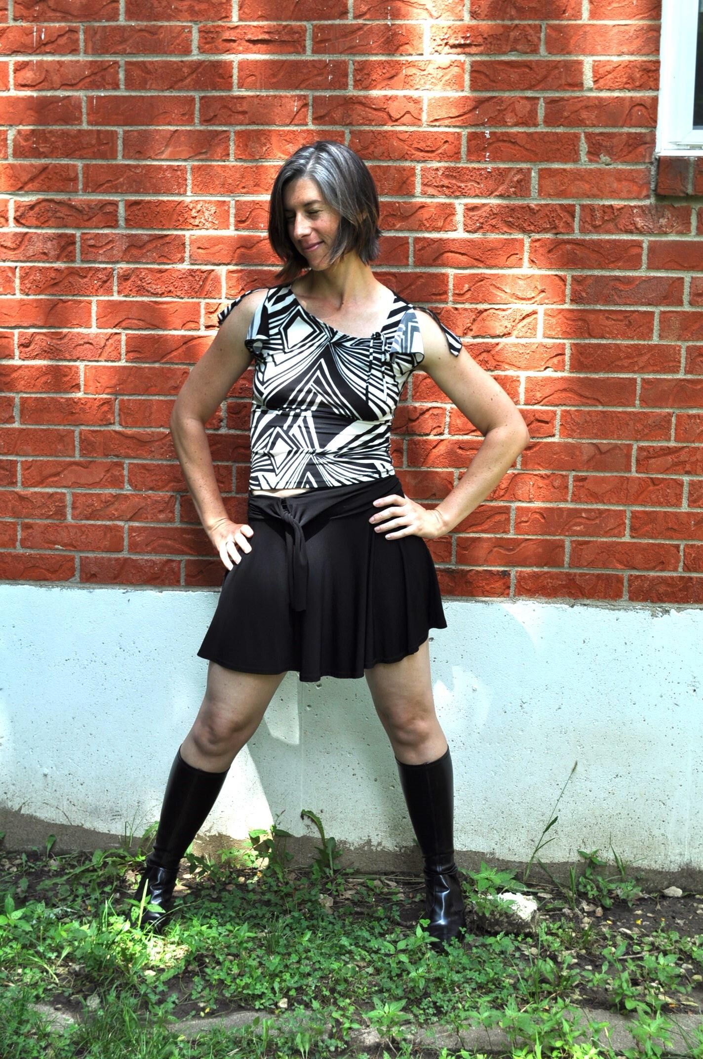 outside pantie mouth boots and skirt